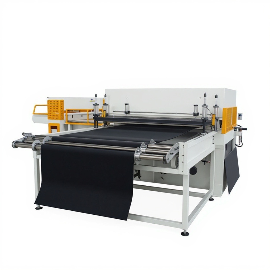 runwind automatic traveling head press with roll feeder for continuous cutting of foam and fabric