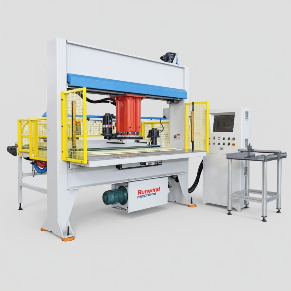 runwind large format h-frame hydraulic press for industrial die cutting with safety guarding